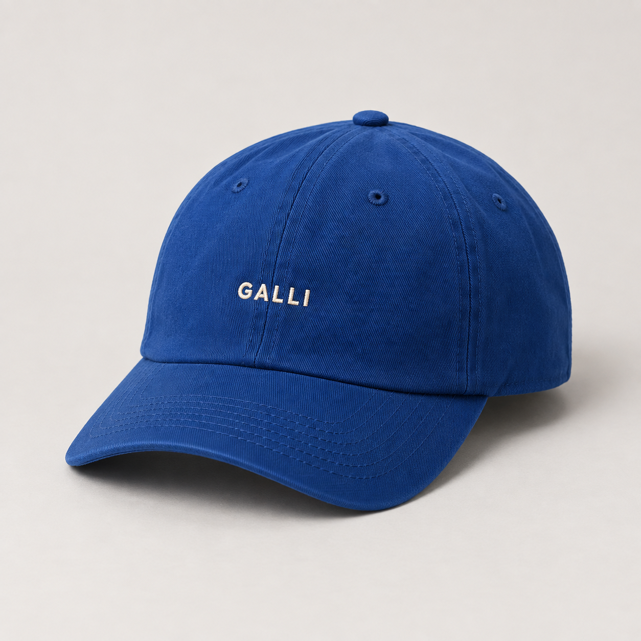 AI-generated Galli Cap accessories mockup in Cobalt / Cream